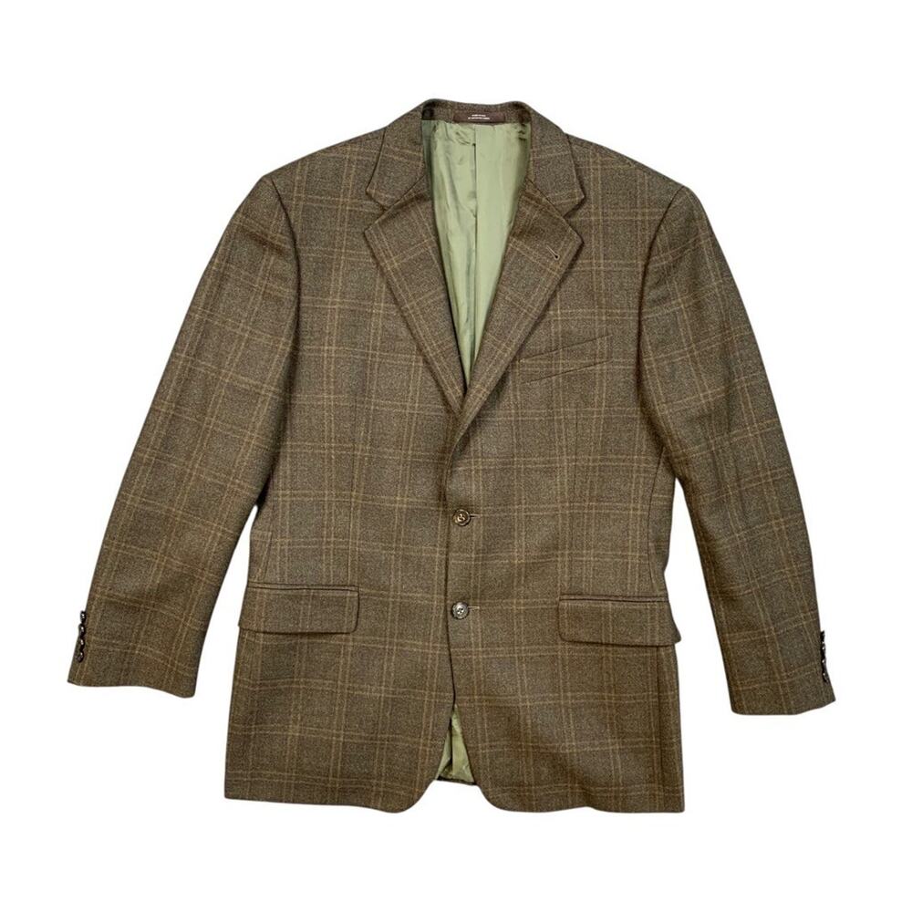 Joseph Abboud Blazer Mens 42 Sage Green Grey Plaid Wool 2 Button Single Breasted